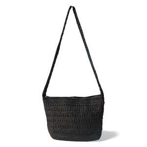 The Sak Crochet Crossbody Bag Black Zippered Small Shoulder Bag